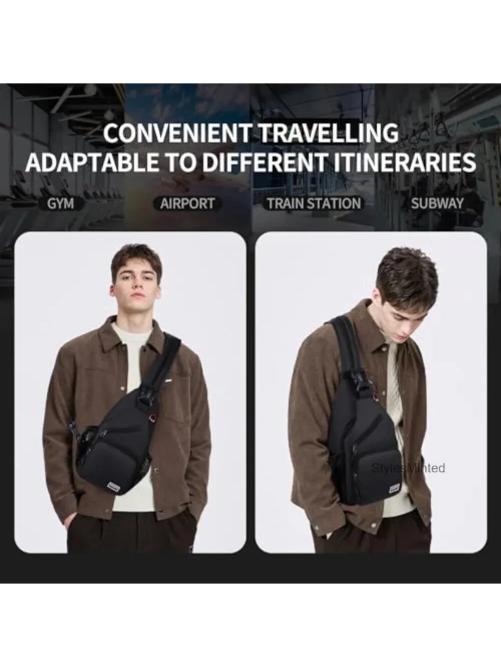 Hiking Daypack Crossbody Chest Bag 3-in-1 Adjustable Strap Water Repellent